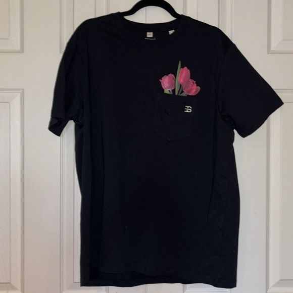 Espirit Black floral pocket detail crewneck unisex T-shirt Sz XL - Picture 4 of 13